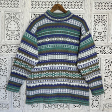 Vintage Blue Green Nordic Fair Isle Mockneck Grannycore Sweater Sz Medium