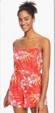 Roxy On Way Love Romper Sz M Red Tropical Floral Beach Vacation Summer NWT