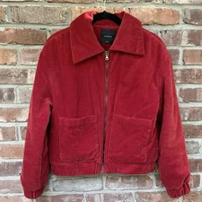 Elodie Corduroy Collared Bomber Jacket Rust Red Small  Pockets Zip Front Coat