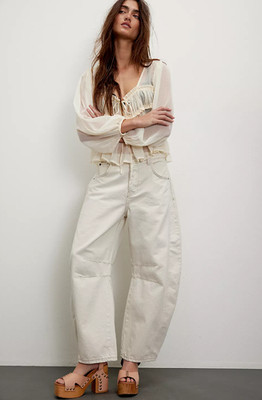 HOT FREE PEOPLE We The Free Good Luck Mid-Rise Barrel Jeans, Milk
