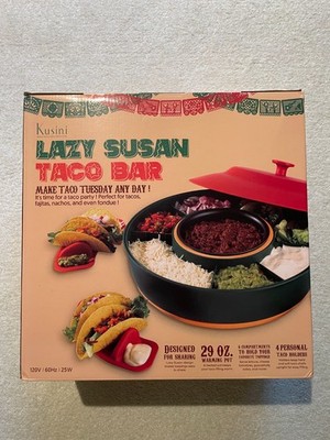 KUSINI Lazy Susan Taco Bar Serving Set Warming Pot & Taco Holder Tray NEW