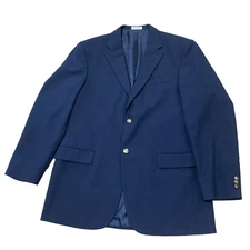Geoffrey Beene Men 42 L Blue Wool Blazer Brass Button Academic Sportcoat Jacket