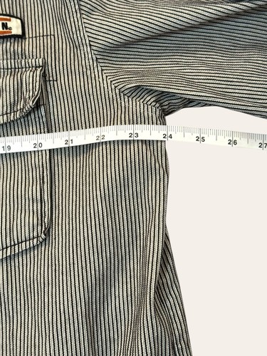 Harley Davidson Men’s Gray Striped Snap Work shirt Size L Patches Ribbed - Picture 9 of 9
