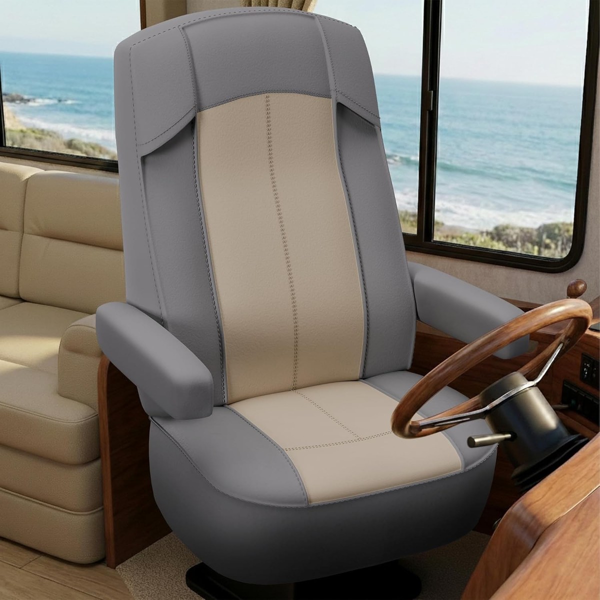 RV Seat Covers (Grey 2 Pack) – Captains Chair Seat Covers for RV