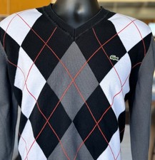 Lacoste Argyle V-Neck Sweater Mens Small 100 Cotton Preppy Y2K Size 5