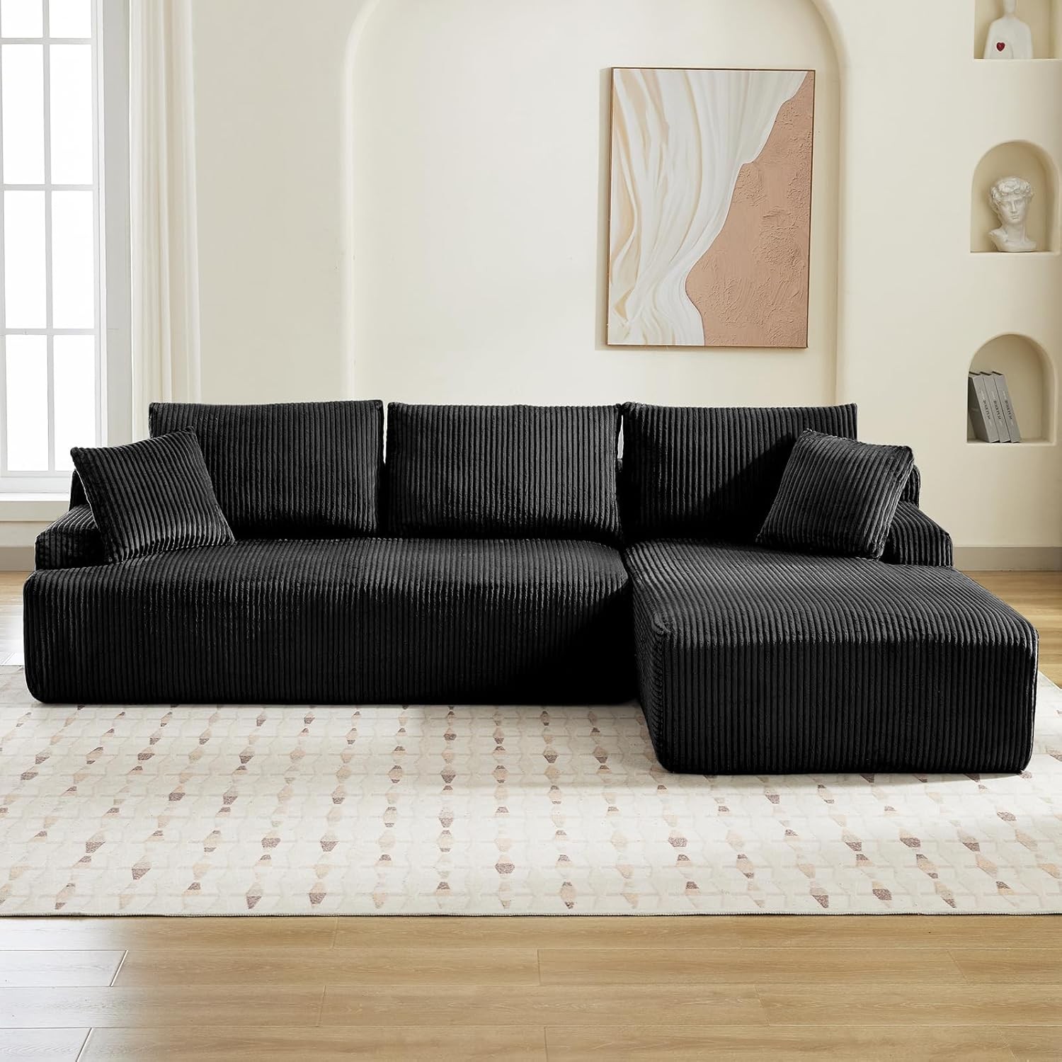 106" Boneless Sofa L Shaped Sectional Cloud Couch with Right Facing Chaise Plush