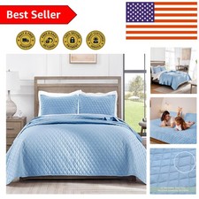 Lightweight Sky Blue Twin Quilt Set with Matching Pillow Sham - Versatile Style