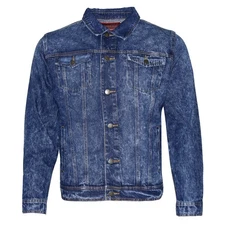 Mens Denim Jean Jacket Faded Premium Cotton Button Up Slim Fit  Red Label
