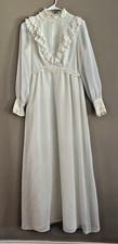 Vintage Handmade Prairie Style Cream Long Wedding Dress Lace Trim Bodice Sz M/L