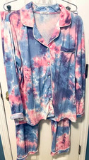 Women's EKOUAER Purple/Pink Tie Dye 2-Piece Pajama Set - Size XL