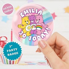 CARE BEARS birthday badge - personalised birthday party pin badge