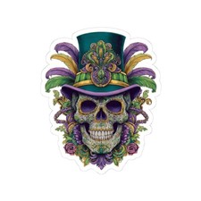 Mardi Gras Skull Kiss Cut Sticker Carnival Laptop Water Bottle Decal