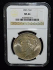 1923 NGC MS64 $1 Silver Peace Dollar Toned