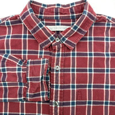 Outerknown Men's Long Sleeve Button Up Red Check Medium Cotton Casual Shirt