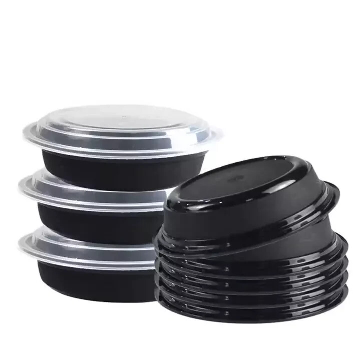 50 Piece 16oz Black 6" Round Food Prep and Storage Containers with Clear Lids