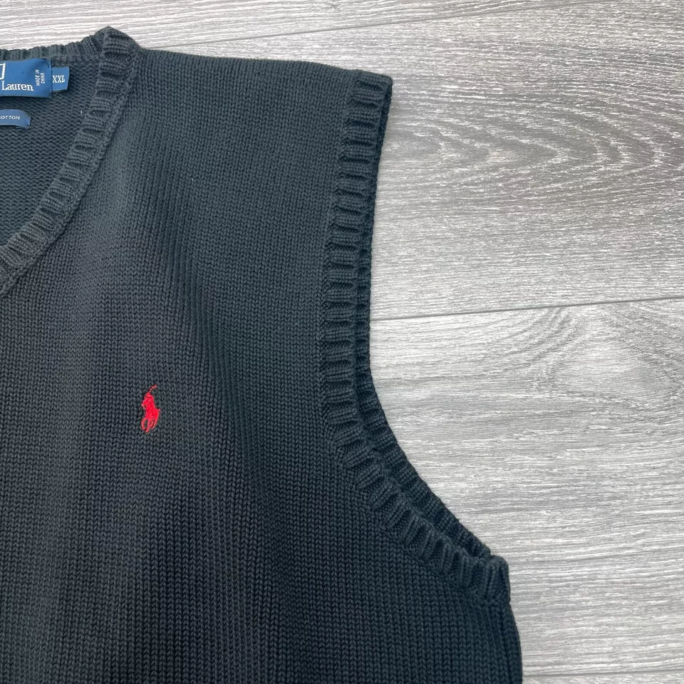 Polo Ralph Lauren свитер жилет мужской XXL черный V шеи вязаный гольф опрятный винтажный - Изображение 4 из 4