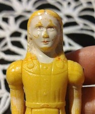 Antiq Plastic Poseable Renwal 3.5" GIRL Doll Blonde Pigtails Yellw Dress ??Pics