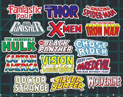 15 Marvel Classic Logo Stickers - Clear, Holographic, or White