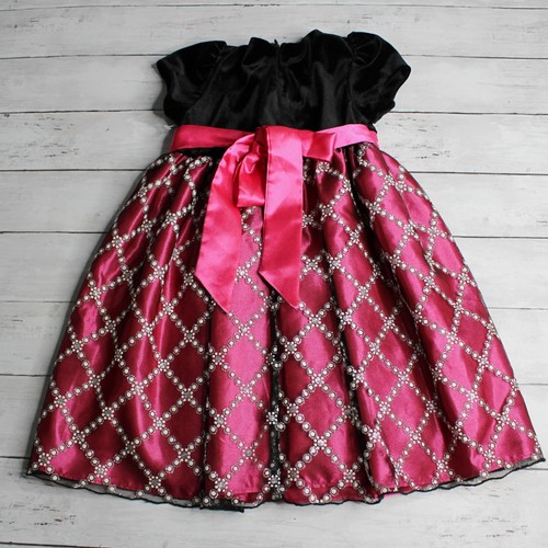 Love Girl's Party Dress Size 4 Black Velour Pink Satin Special Occasion - Picture 6 of 12