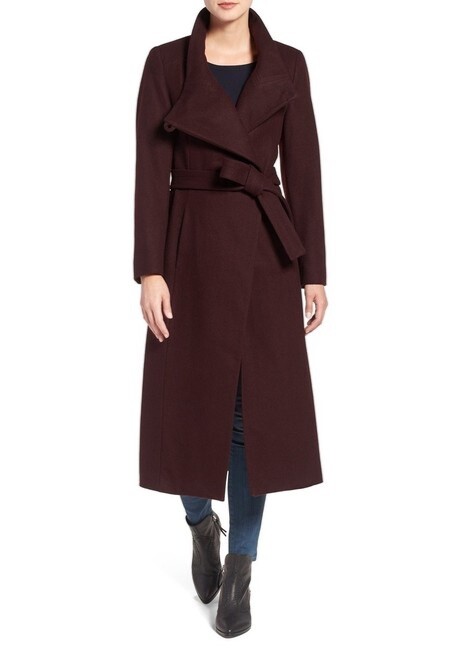 kenneth cole asymmetrical belted maxi wool coat