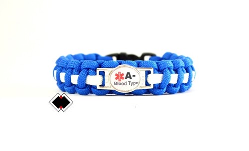 Blood Type A B O AB Medical Alert Paracord Bracelet Made in USA - Picture 11 of 14