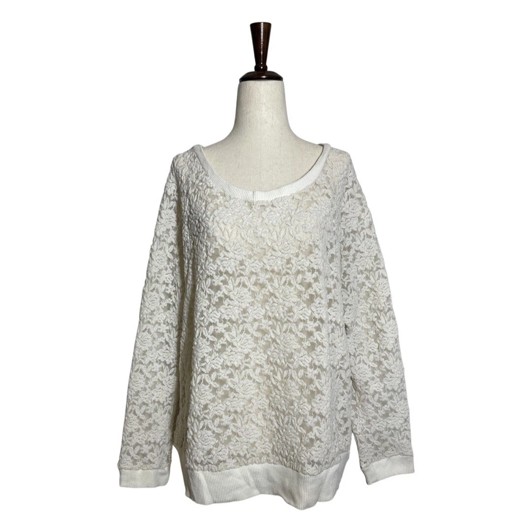 FREE PEOPLE All Over Brushed Lace Pullover Sweater Ivory L ASO Violet Harmon