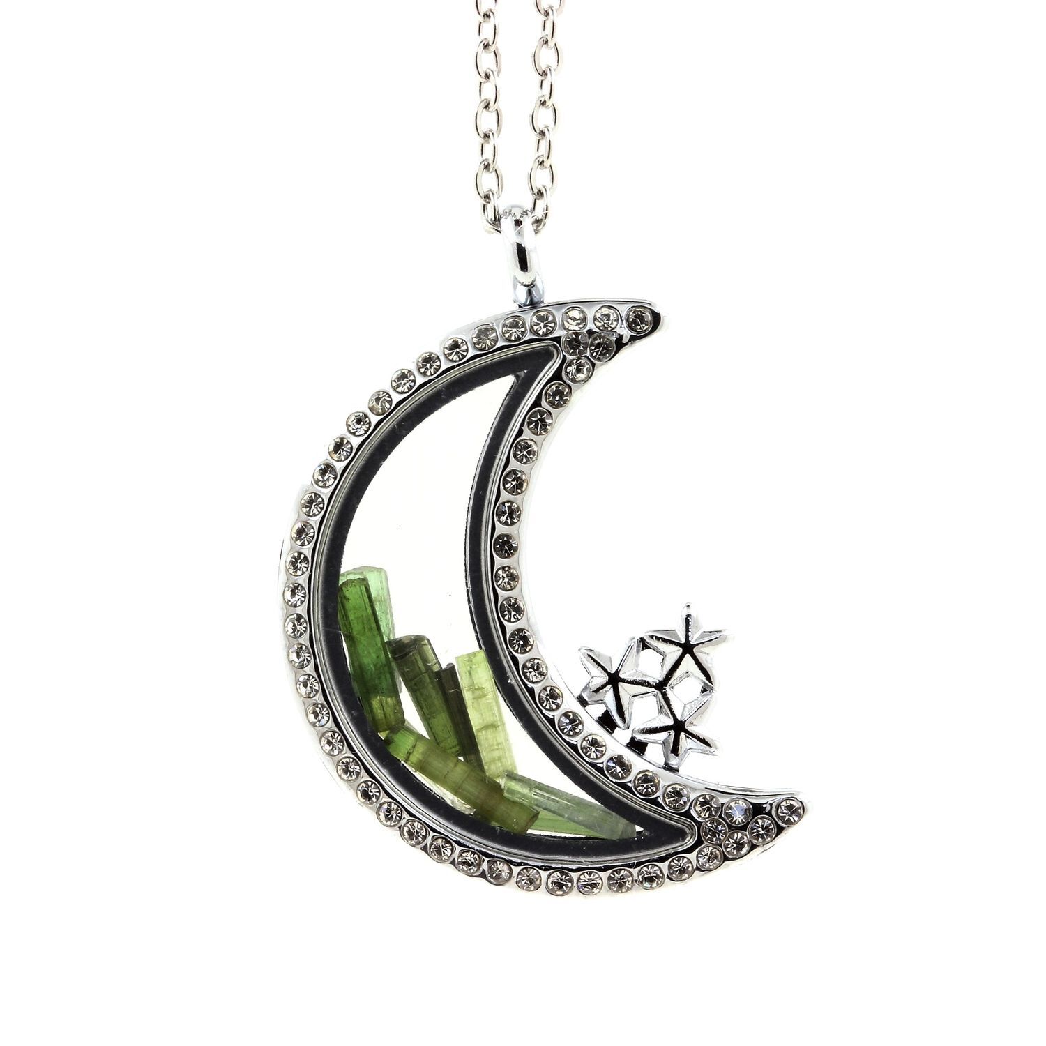 Collier tourmaline verte brut cadeau idéal modèle lune avec boîte à bijou
