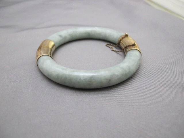 Винтажный 14K золото и нефрит Гонконг китайский шарнирный браслет-6 1/4 дюйма - Изображение 3 из 4