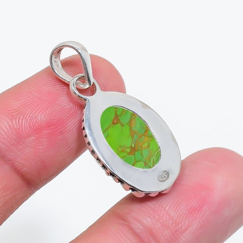 Copper Green Turquoise Pendant ,Handmade 925 Sterling Silver Gemstone Pendant" - 第 3/3 張圖片