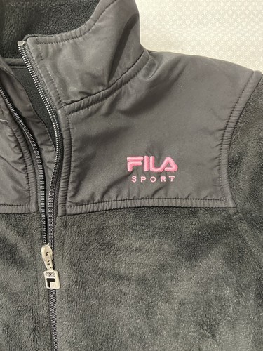 Fila Sport Youth XS (7-8) Fleece Full Zip Black With Pink Logo - Picture 2 of 7