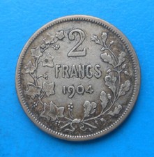 Belgique Belgie Belgium 2 francs argent 1904 km 58.2 WITHOUT PERIOD