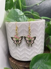 1.75 Gold-tone Butterfly Enamel Charm Dangle Earring Set New Free Ship B4398