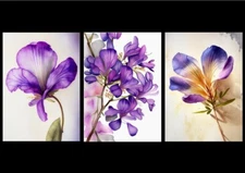 A4 - Purple Flower Botanical Wall Art Print Set Of 3 Home Decor Poster