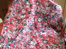 VINTAGE RED-GREY  BLACK FLORAL SHINY SATIN 4 YDS  FABRIC MATERIAL 136" x 44"