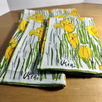 Lot Of 3 Vintage Vera Neumann Cloth Napkins Yellow Spring Tulips Floral MCM