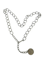 Vintage Silver Tone Lightweight Rings Belt w/ Coin Charm End