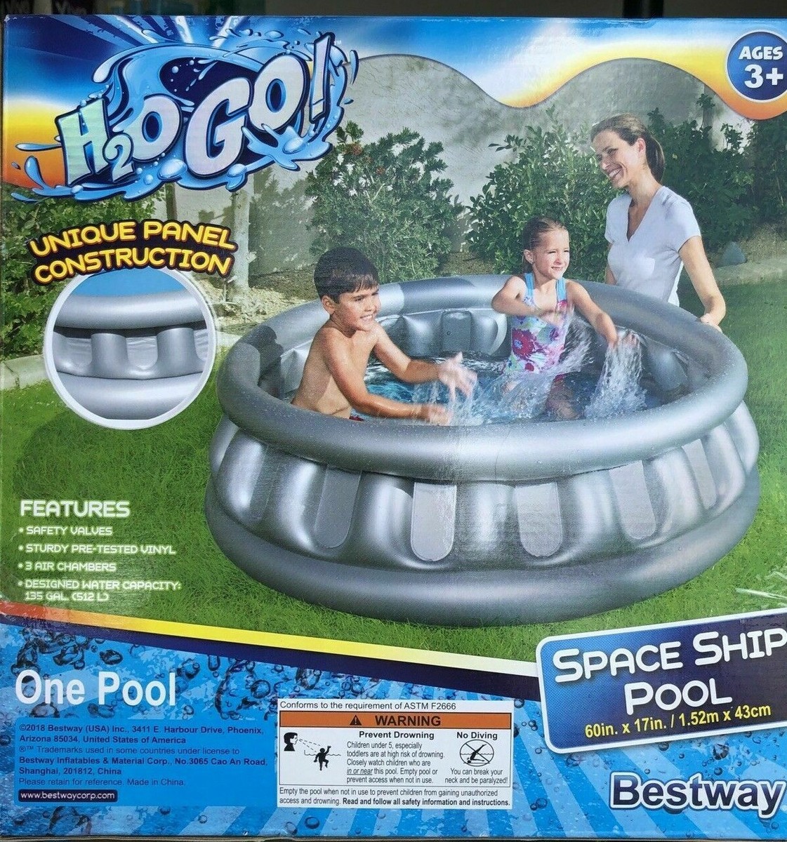 Bestway H2OGo Inflatable Spaceship Swimming Pool Kids Water 60&quot; L 