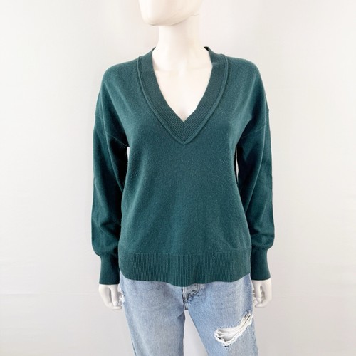 Equipment Femme Dark Teal Green Sweater Size M Wool Cashmere Knit V-Neck - Picture 2 of 9