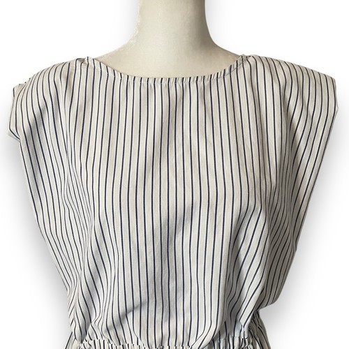 Aakaa Size L Dress Cotton Blend Shoulder Pads Drawstring Waist Striped Tassels - Picture 7 of 11