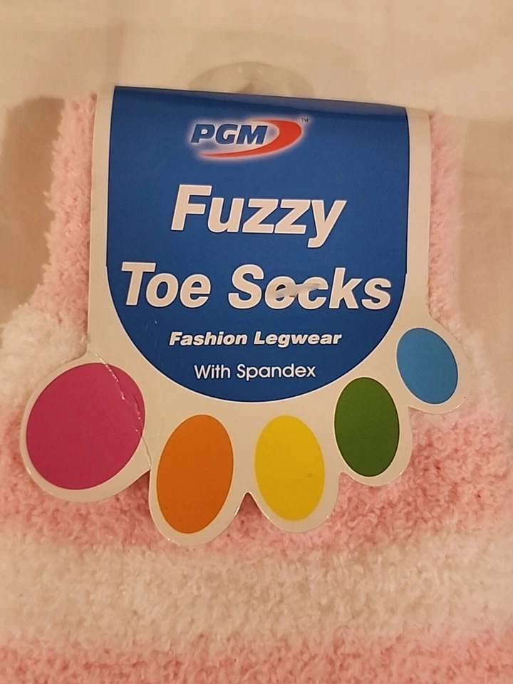 PGM Flip Flop Fuzzy Toe Socks Pink And White Stripes Womens Medium - Image 4 of 4