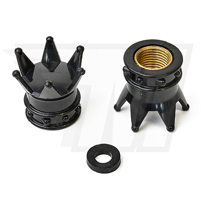 2x plastic valve cap for car tires, bicycle tires | crown in black