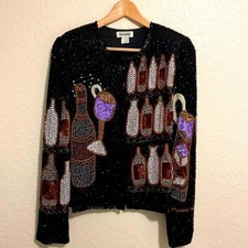 Mark & John By Gopal Beaded Silk Jacket Wine Bottle Rare Women’s Size M