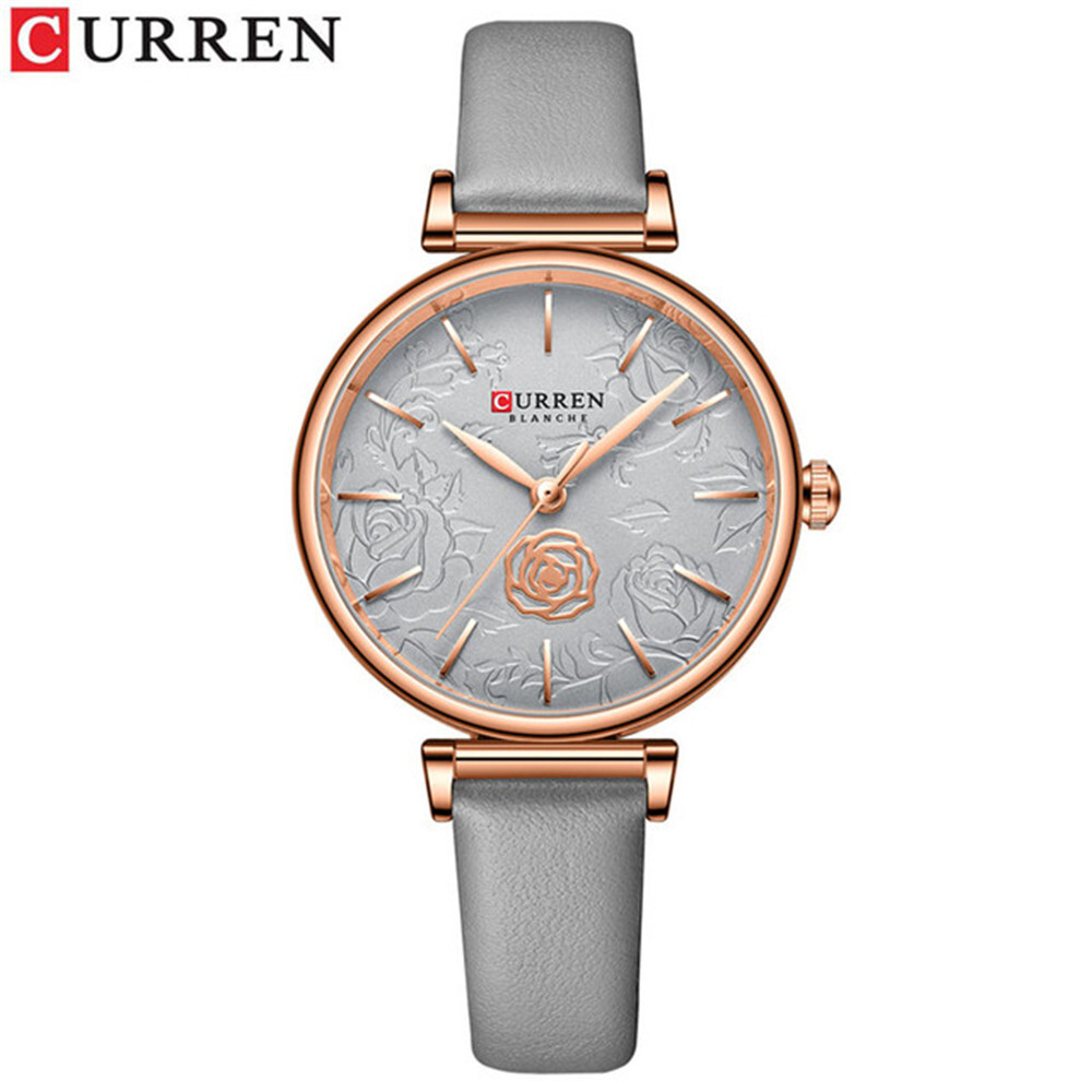 CURREN Women Watch Fashion Female Red Leather Wristwatch Girls Ladies