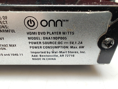 ONN HDMI / Component DVD Player W/TTS Model ONA19DP005 NO Remote WORKS GREAT! - Picture 5 of 6