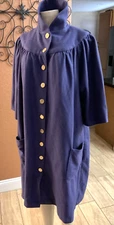 Vintage Purple Fleece w/Gold Metal Buttons Robe Housecoat eb