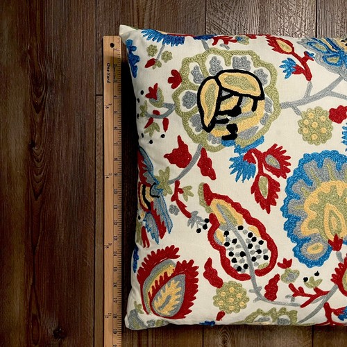Pier 1 Imports 17"x 17" Embroidered Colorful Floral Leaves Decorative Pillow - Picture 4 of 5