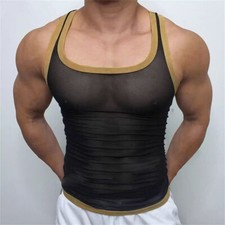 Mens Mesh See Through Sleeveless Tank Tops Casual T Shirts Muscle Shirts Party