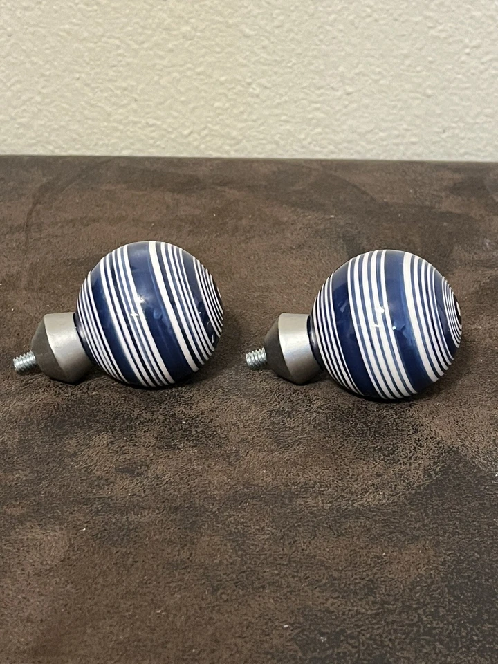 Lote (2) tiradores de cajón espiral azul pintado a mano de porcelana decoración esférica Foto 4 de 4