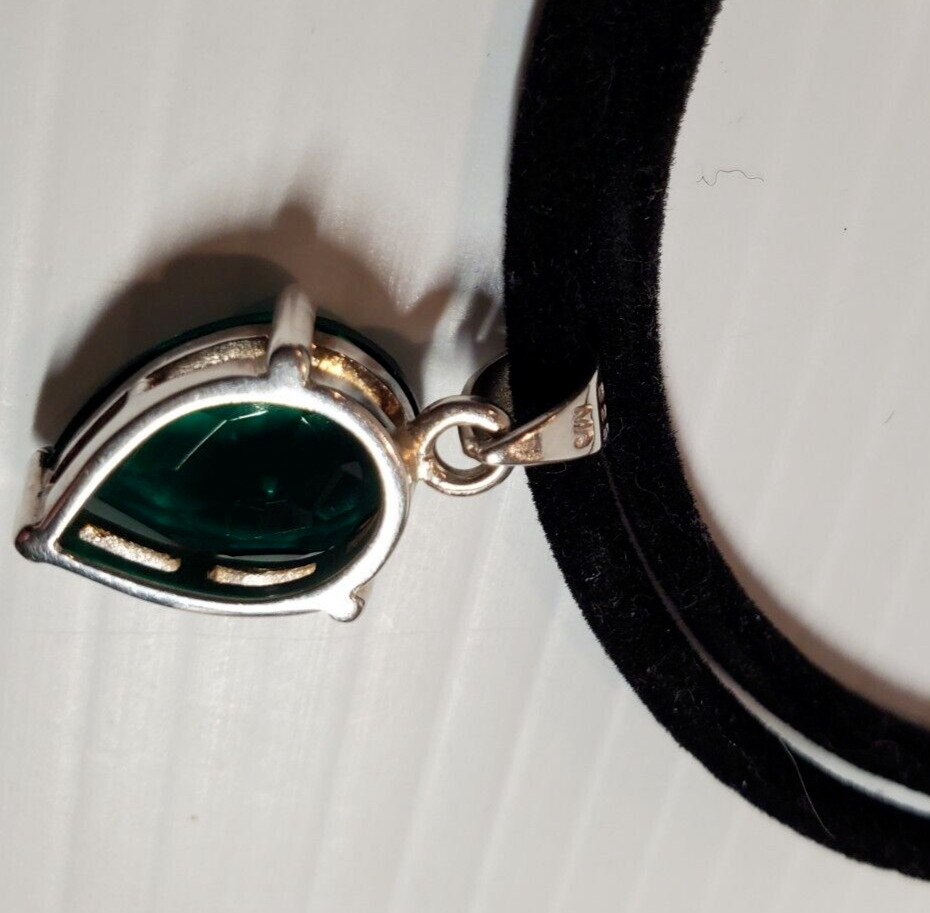 Solid Sterling Silver Green Pear Shaped Stone Pen… - image 8