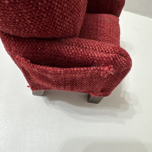 Vintage Artisan Miniature Dollhouse Upholstered Chair Maroon Burgundy 6” Pockets - Picture 5 of 14